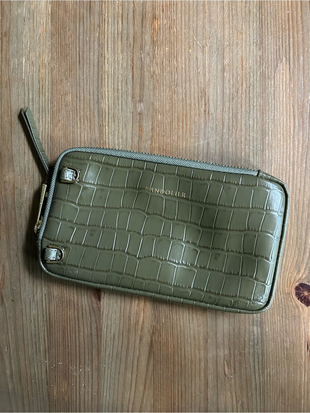 Bandolier Olive Green Clutch with Gold Hardware